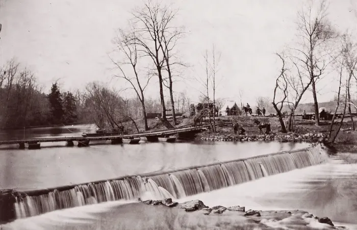 Framed Print : Bull Run. Pontoon Bridge near Blackburns Ford, 1862. Creators: Tim O Sullivan, George N Framed Print : Bull Run. Pontoon Bridge near Blackburns Ford, 1862. Creators: Tim O Sullivan, George N