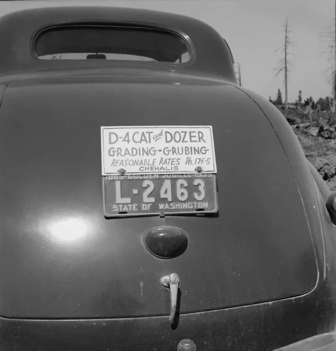Framed Print : Bulldozer contractors car, near Vader, Lewis County, Western Washington, 1939. Creator: Dorothea Lange Framed Print : Bulldozer contractors car, near Vader, Lewis County, Western Washington, 1939. Creator: Dorothea Lange
