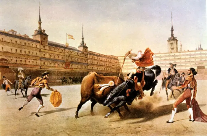 Framed Print : Bullfight in the Plaza Mayor of Madrid, lithography by Blanchard Framed Print : Bullfight in the Plaza Mayor of Madrid, lithography by Blanchard