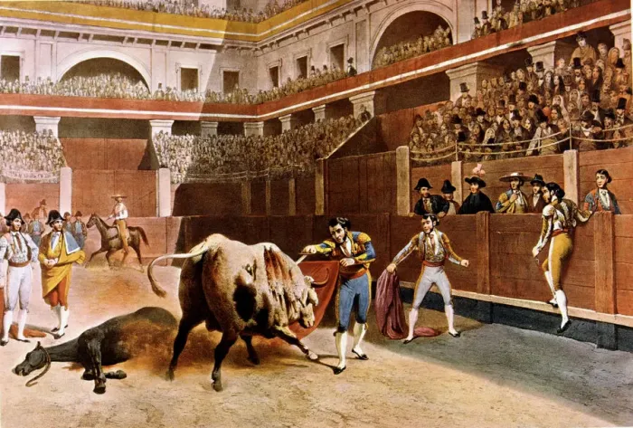 Framed Print : Bullfight in the Plaza Mayor of Madrid, lithography by Blanchard Framed Print : Bullfight in the Plaza Mayor of Madrid, lithography by Blanchard