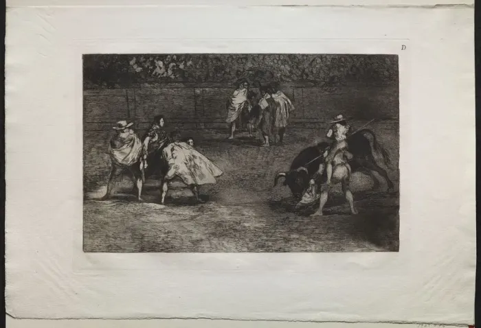 Framed Print : Bullfights: A Bullfighter Mounted on the Shoulders of an Assistant, Spearing a Bull, 1876 Framed Print : Bullfights: A Bullfighter Mounted on the Shoulders of an Assistant, Spearing a Bull, 1876