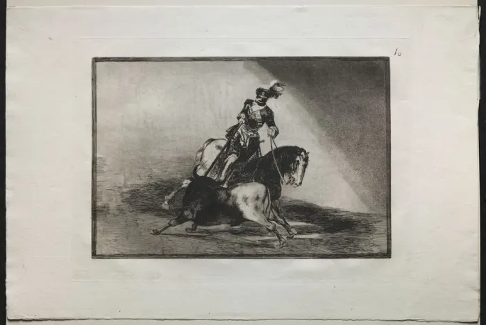 Framed Print : Bullfights: Charles V spearing a bull, 1876. Creator: Francisco de Goya (Spanish, 1746-1828) Framed Print : Bullfights: Charles V spearing a bull, 1876. Creator: Francisco de Goya (Spanish, 1746-1828)
