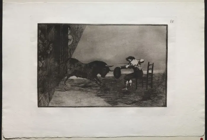 Framed Print : Bullfights: The Daring of Martincho in the Ring at Saragossa, 1876. Creator: Francisco de Goya Framed Print : Bullfights: The Daring of Martincho in the Ring at Saragossa, 1876. Creator: Francisco de Goya