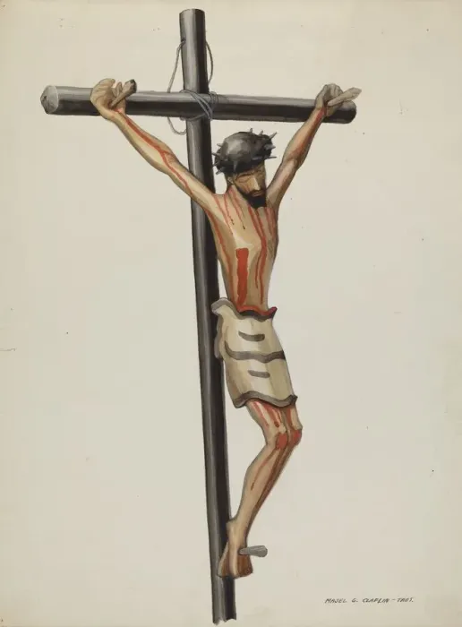 Framed Print : Bulto, Crucifix, c. 1937. Creator: Majel G. Claflin