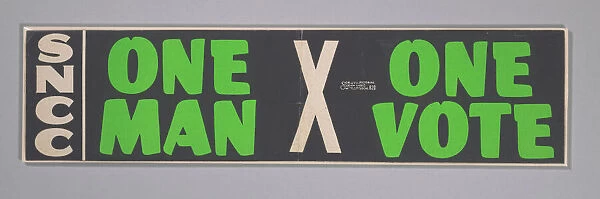 Bumper sticker with the slogan One Man, One Vote, 1962 - 1965. Creator: Unknown