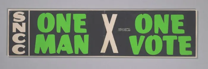 Framed Print : Bumper sticker with the slogan One Man, One Vote, 1962 - 1965. Creator: Unknown Framed Print : Bumper sticker with the slogan One Man, One Vote, 1962 - 1965. Creator: Unknown