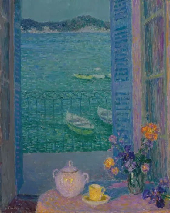 Framed Print : Bunch of flowers at the window, Villefranche-sur-Mer, 1928. Artist: Le Sidaner, Henri (1862-1939)