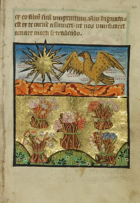 Framed Print : Five Bunches of Flowers, about 1190-1200; text added about 1480-1490. Creator: Unknown Framed Print : Five Bunches of Flowers, about 1190-1200; text added about 1480-1490. Creator: Unknown