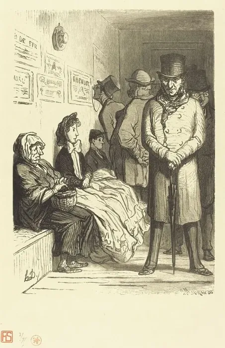 Framed Print : Un Bureau d'attente d'omnibus, 1862. Creator: Charles Maurand Framed Print : Un Bureau d'attente d'omnibus, 1862. Creator: Charles Maurand