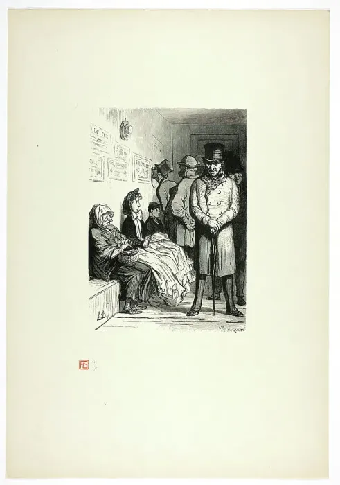 Framed Print : Un bureau d'attente d'omnibus, from Tirage Unique de Trente-Six Bois, 1862, printed 1920. Creator: Charles Maurand Framed Print : Un bureau d'attente d'omnibus, from Tirage Unique de Trente-Six Bois, 1862, printed 1920. Creator: Charles Maurand