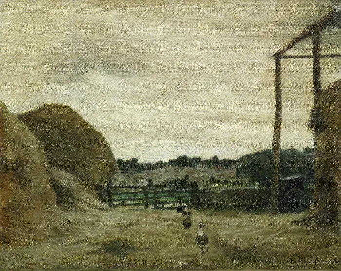 Framed Print : Burford from West Hall Hill, farmyard, 1916. Creator: Norman Garstin Framed Print : Burford from West Hall Hill, farmyard, 1916. Creator: Norman Garstin