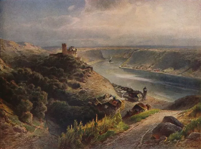 Framed Print : Burg Katz mit Blick auf die Loreley, (Katz Castle overlooking Lorelei), 1923. Creator Framed Print : Burg Katz mit Blick auf die Loreley, (Katz Castle overlooking Lorelei), 1923. Creator