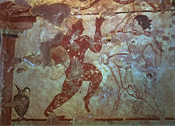 Burial chamber of the necropolis of Tarquinia, mural painting representing two dancers