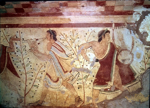 Burial chamber of the necropolis of Tarquinia, mural painting with the representation