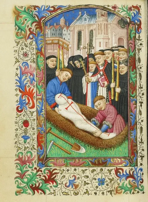 Framed Print : Burial in a Churchyard; Book of Hours, about 1430-1440. Creator: Fastolf Master Framed Print : Burial in a Churchyard; Book of Hours, about 1430-1440. Creator: Fastolf Master