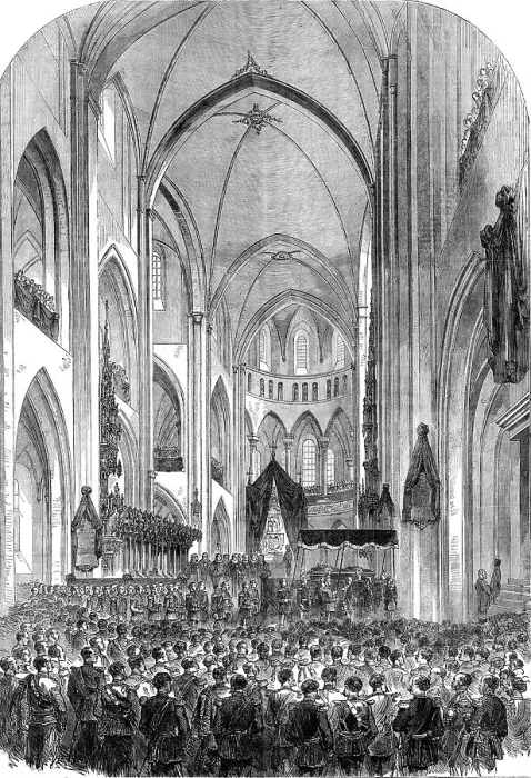 Framed Print : Burial of the late King of Denmark: the coffin being borne to the mausoleum... 1864. Creator: Unknown Framed Print : Burial of the late King of Denmark: the coffin being borne to the mausoleum... 1864. Creator: Unknown