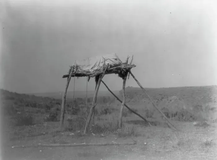 Framed Print : A burial platform-Apsaroke, c1908. Creator: Edward Sheriff Curtis Framed Print : A burial platform-Apsaroke, c1908. Creator: Edward Sheriff Curtis