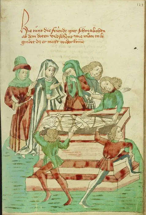 Framed Print : Burial Scene; Barlaam und Josaphat, 1469. Creators: Hans Schilling, Diebolt Lauber Framed Print : Burial Scene; Barlaam und Josaphat, 1469. Creators: Hans Schilling, Diebolt Lauber