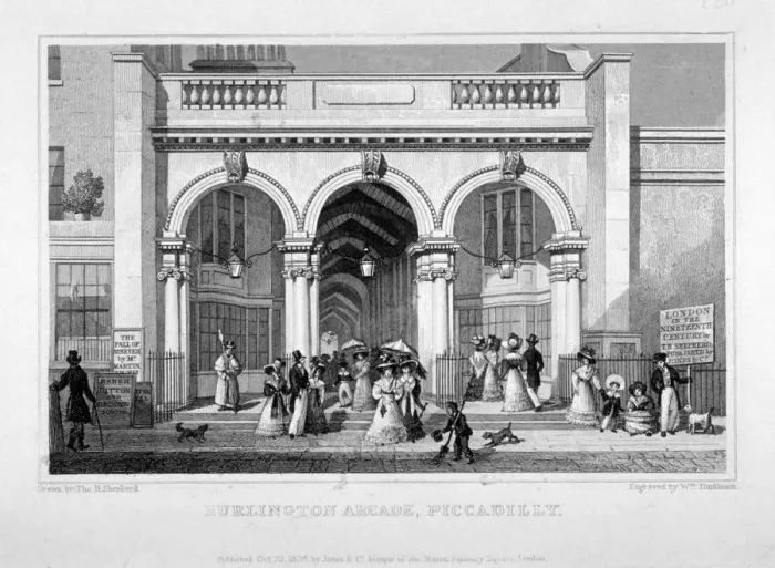 Framed Print : Burlington Arcade, Westminster, London, 1828. Artist: William Tombleson Framed Print : Burlington Arcade, Westminster, London, 1828. Artist: William Tombleson