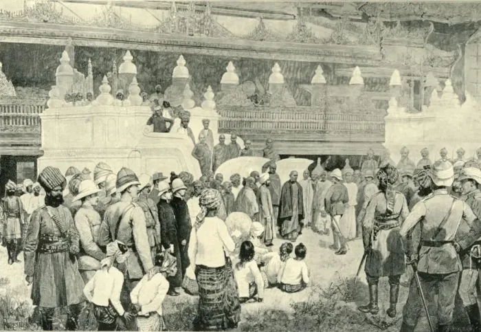 Framed Print : The Burmah War - Sir Frederick Roberts Meeting The Buddhist Archbishop at Mandalay, (1901) Framed Print : The Burmah War - Sir Frederick Roberts Meeting The Buddhist Archbishop at Mandalay, (1901)