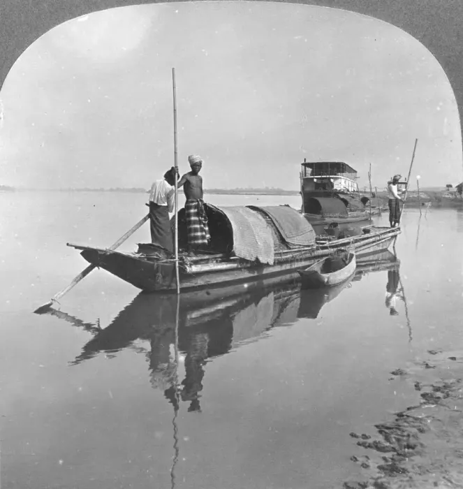 Framed Print : Burmese boat on the Irrawaddy River, Burma, 1908. Artist: Stereo Travel Co Framed Print : Burmese boat on the Irrawaddy River, Burma, 1908. Artist: Stereo Travel Co