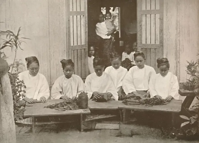 Framed Print : Burmese Cigar Makers, 1900. Creator: Unknown Framed Print : Burmese Cigar Makers, 1900. Creator: Unknown