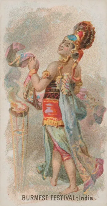 Framed Print : Burmese Festival, India, from the Holidays series (N80) for Duke brand cigarettes, 1890 Framed Print : Burmese Festival, India, from the Holidays series (N80) for Duke brand cigarettes, 1890