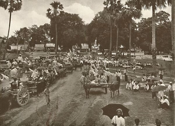 Burmese Funeral. - Procession of Carts with Offerings, 1900. Creator: Unknown