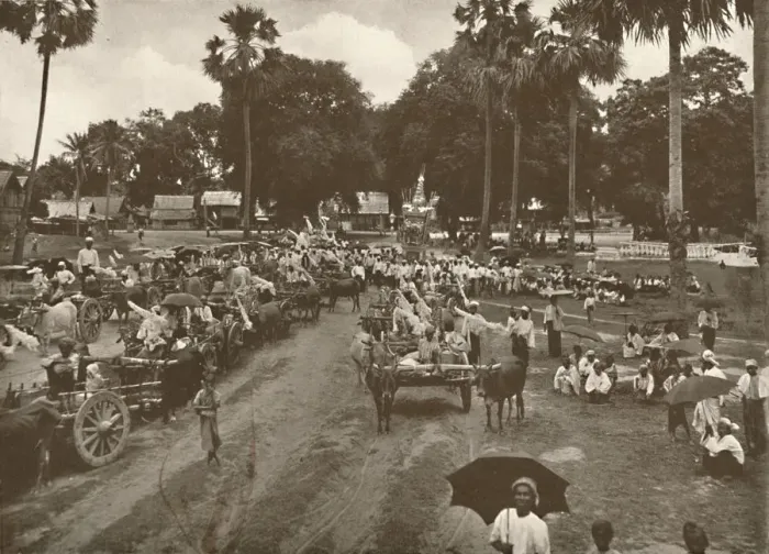 Framed Print : Burmese Funeral. - Procession of Carts with Offerings, 1900. Creator: Unknown