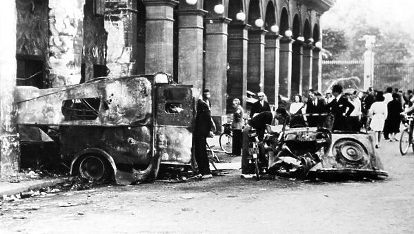 Burned out vehicles in the Rue de Castiglione, liberation of Paris, 25 August 1944