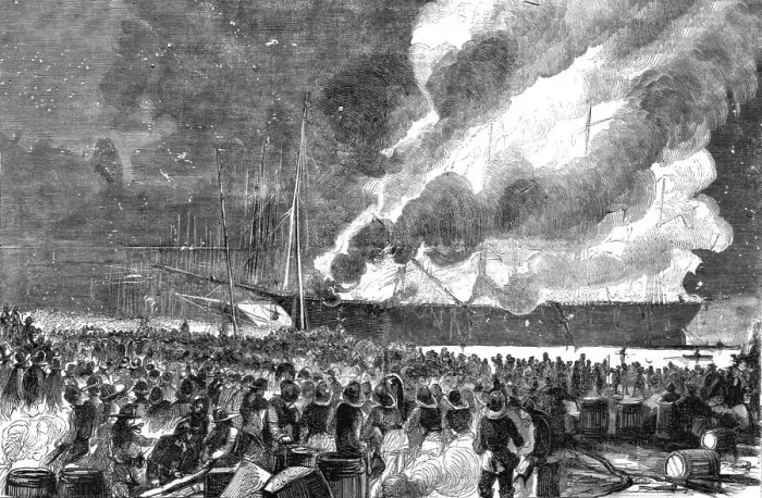 Framed Print : Burning of the Clipper Ship Great Republic, December 27, 1853, 1854. Creator: Unknown Framed Print : Burning of the Clipper Ship Great Republic, December 27, 1853, 1854. Creator: Unknown