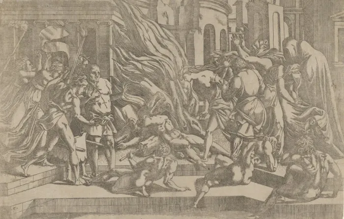 Framed Print : Burning of a corpse, 1540-45. Creator: Antonio Fantuzzi Framed Print : Burning of a corpse, 1540-45. Creator: Antonio Fantuzzi