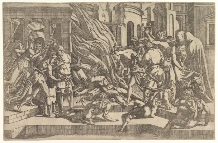 Framed Print : Burning of a corpse, ca. 1543. Creator: Antonio Fantuzzi Framed Print : Burning of a corpse, ca. 1543. Creator: Antonio Fantuzzi