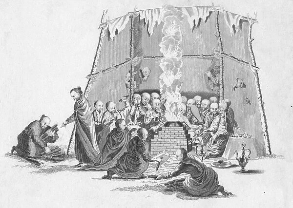 Burning the dead body of a Lama, c1802. Creator: Unknown