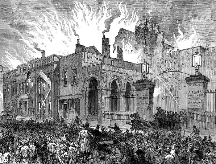 Framed Print : Burning of the Dublin Theatre, 1880. Creator: C. R Framed Print : Burning of the Dublin Theatre, 1880. Creator: C. R