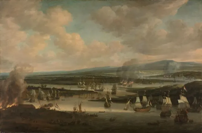 Framed Print : Burning of the English Fleet near Chatham (19-24 June 1667), 1667-1678. Creator: Willem Schellinks Framed Print : Burning of the English Fleet near Chatham (19-24 June 1667), 1667-1678. Creator: Willem Schellinks