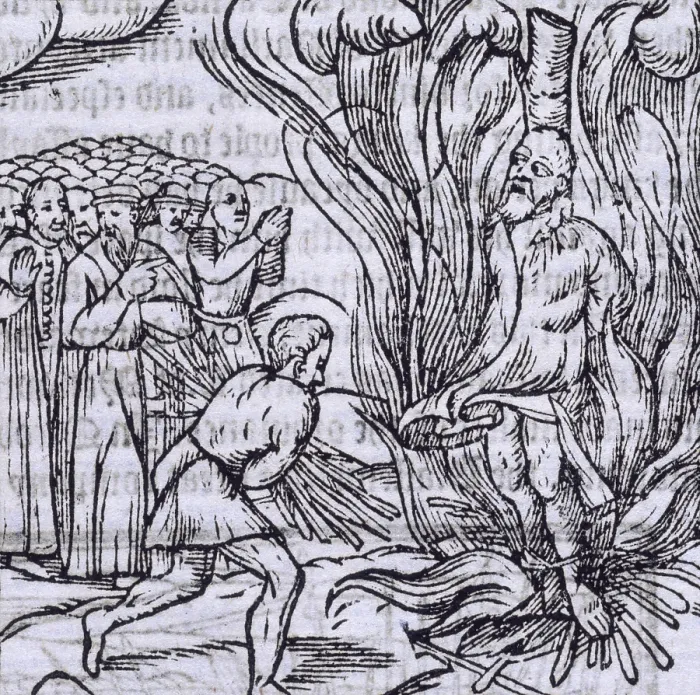 Framed Print : The burning of George Wishart, 1546 (1577). Creator: Unknown