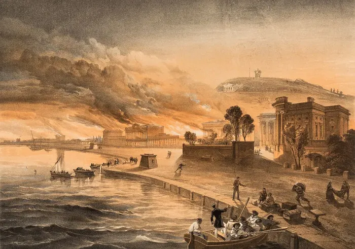 Framed Print : Burning of the Government Buildings at Kertch, 1855 Framed Print : Burning of the Government Buildings at Kertch, 1855