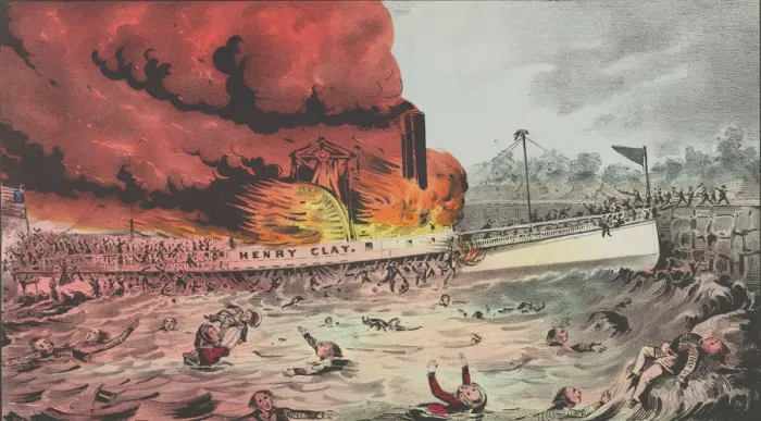 Framed Print : Burning of the Henry Clay Near Yonkers-While on Her Trip From Albany to New York Framed Print : Burning of the Henry Clay Near Yonkers-While on Her Trip From Albany to New York