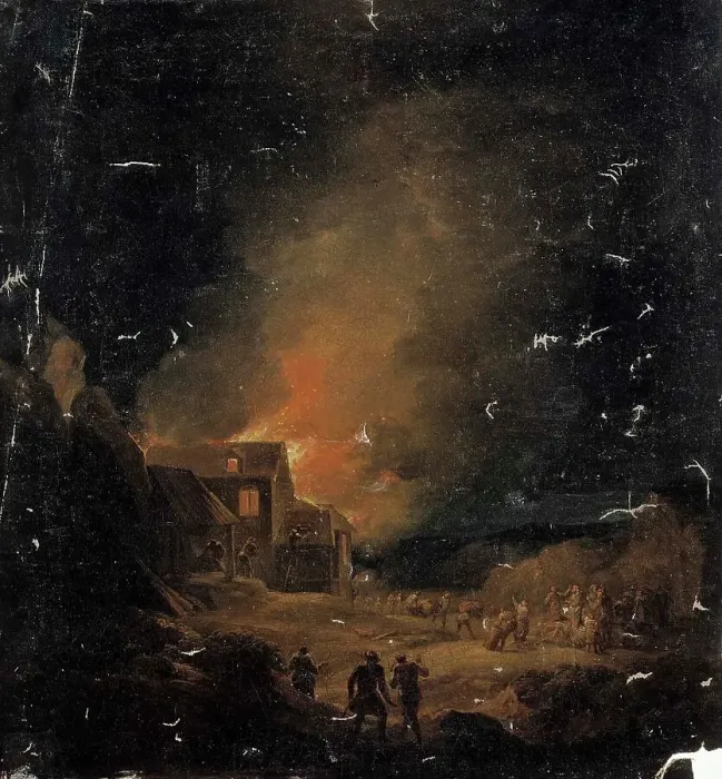 Framed Print : Burning House, 1813. Creator: Alexander Lauréus Framed Print : Burning House, 1813. Creator: Alexander Lauréus