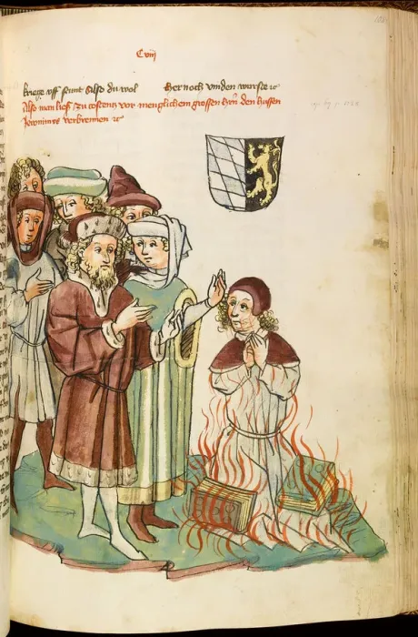 Framed Print : Burning of Jan Hus at the stake (From: The life and times of the Emperor Sigismund by Eberhard Windeck), c. 1450. Artist: Lauber, Diebold, (Workshop) Framed Print : Burning of Jan Hus at the stake (From: The life and times of the Emperor Sigismund by Eberhard Windeck), c. 1450. Artist: Lauber, Diebold, (Workshop)