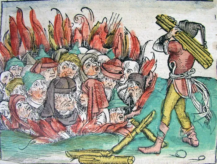 Framed Print : Burning of the Jews at Deggendorf in 1338 (from the Schedels Chronicle of the World), 1493 Framed Print : Burning of the Jews at Deggendorf in 1338 (from the Schedels Chronicle of the World), 1493