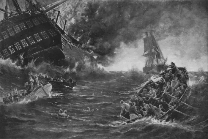 Framed Print : Burning of the Kent, c1893, (1911). Artist: Thomas M M Hemy Framed Print : Burning of the Kent, c1893, (1911). Artist: Thomas M M Hemy