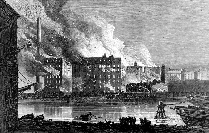 Framed Print : Burning of Messrs. A. and P. Tod's flour mills, Leith, 1874. Creator: Unknown. Burning of Messrs. A. and P. Tod's flour mills, Leith, 1874. Creator: Unknown Framed Print : Burning of Messrs. A. and P. Tod's flour mills, Leith, 1874. Creator: Unknown. Burning of Messrs. A. and P. Tod's flour mills, Leith, 1874. Creator: Unknown