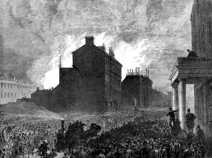 Framed Print : The Burning of the Pantechnicon: the fire, seen from Belgrave-Square, 1874. Creator: Unknown