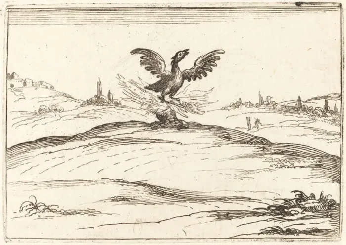 Framed Print : Burning Phoenix, 1628. Creator: Jacques Callot Framed Print : Burning Phoenix, 1628. Creator: Jacques Callot