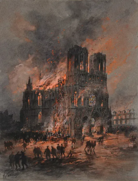 Framed Print : The burning Reims Cathedral, 1914-1915 Framed Print : The burning Reims Cathedral, 1914-1915