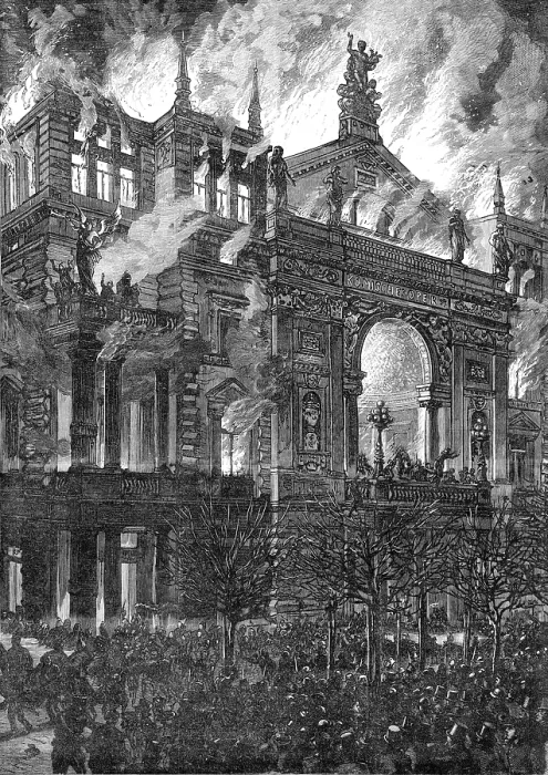 Framed Print : Burning of the Ring Theatre at Vienna drawn by J. Schonberg from a sketch by Mangold of Vienna, 1881 Creator: Unknown Framed Print : Burning of the Ring Theatre at Vienna drawn by J. Schonberg from a sketch by Mangold of Vienna, 1881 Creator: Unknown