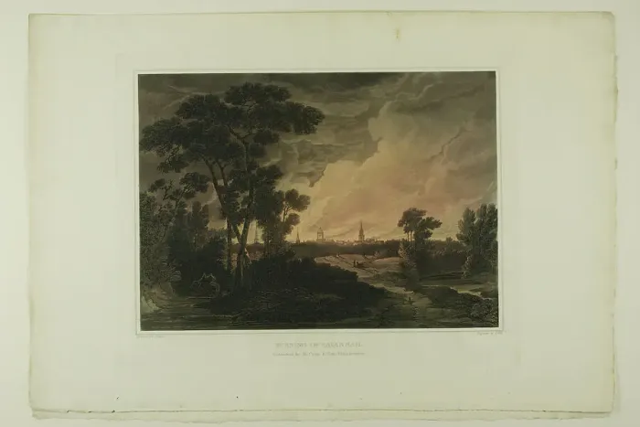 Framed Print : Burning of Savannah, plate four of the second number of Picturesque Views of American S... 1819 / 21. Creator: John Hill Framed Print : Burning of Savannah, plate four of the second number of Picturesque Views of American S... 1819 / 21. Creator: John Hill