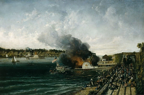 Burning of the Sidewheeler Henry Clay, ca. 1854-60. Creator: Unknown